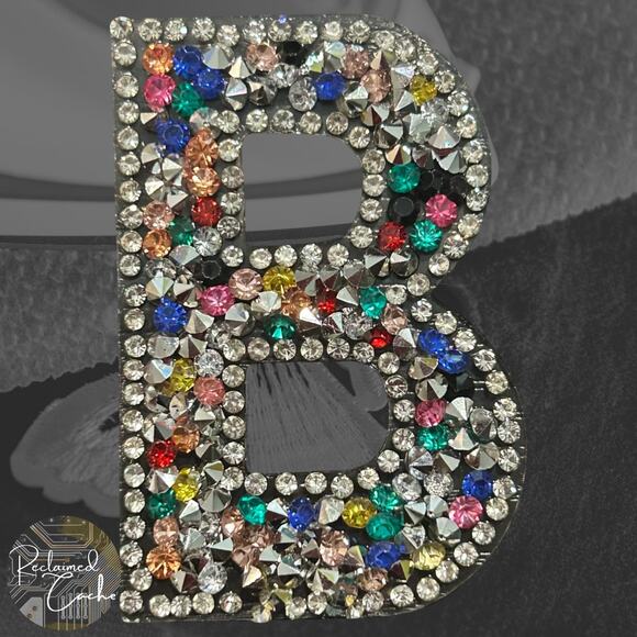 Letter B Multicolor Rhinestone Iron On Patch - Picture 1 of 2